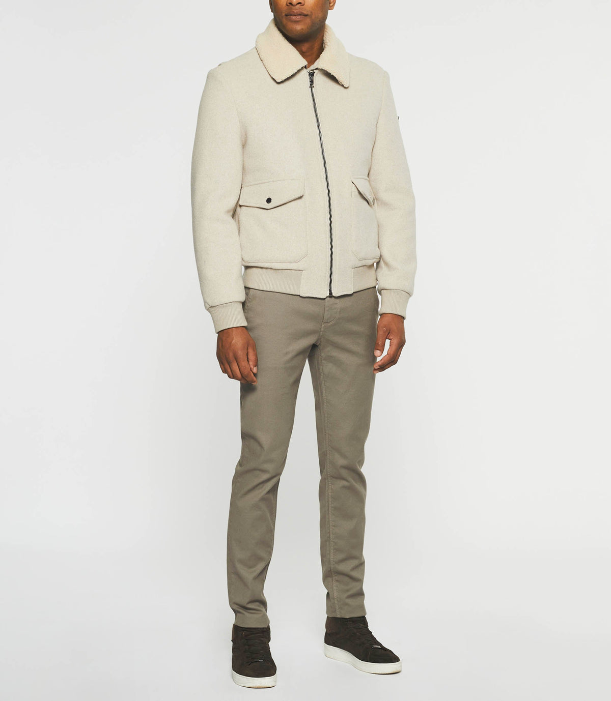 Blouson en laine à col amovible mastic MATHIAS - IZAC