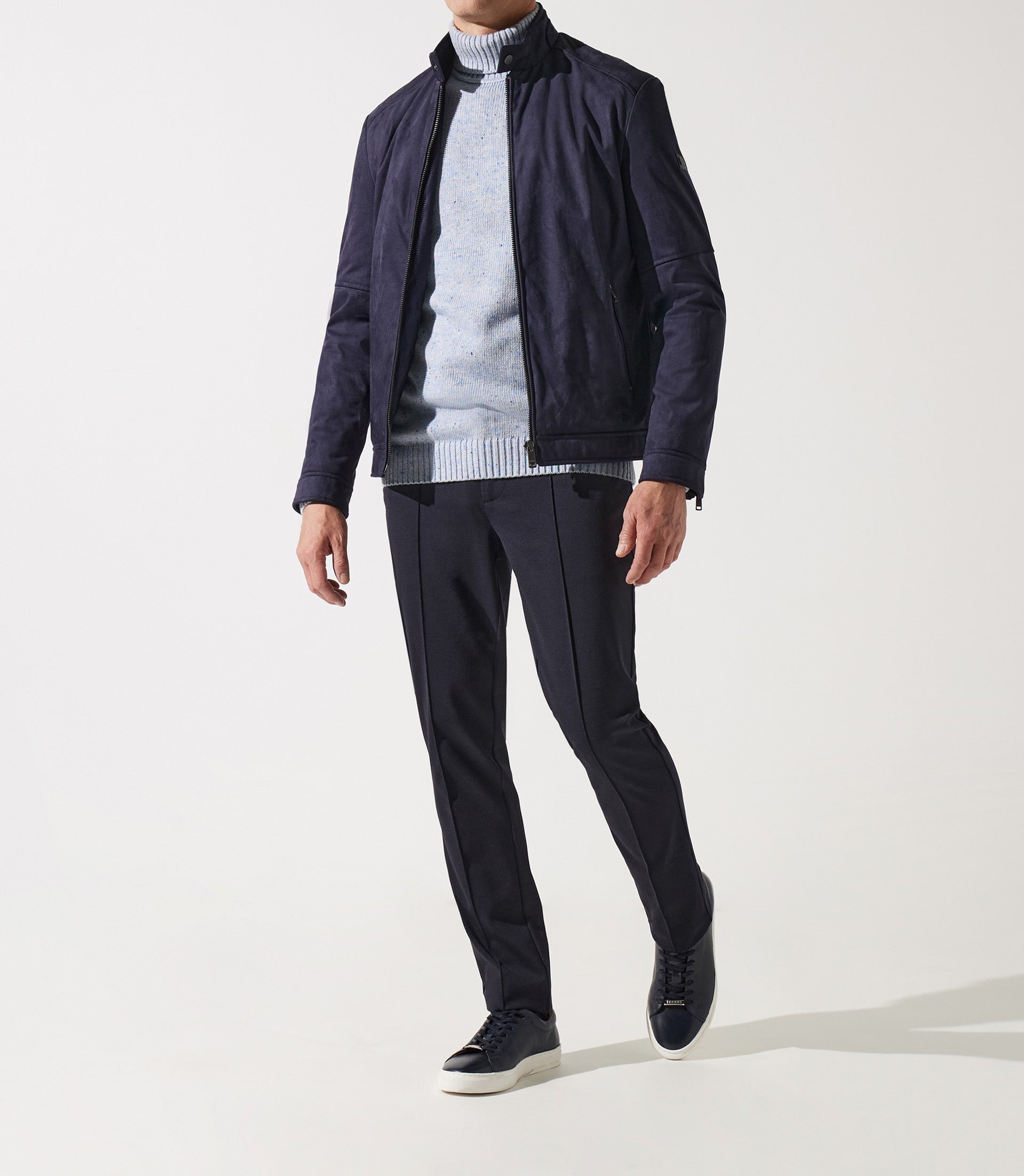Blouson col officier en suède marine MALWEN - IZAC