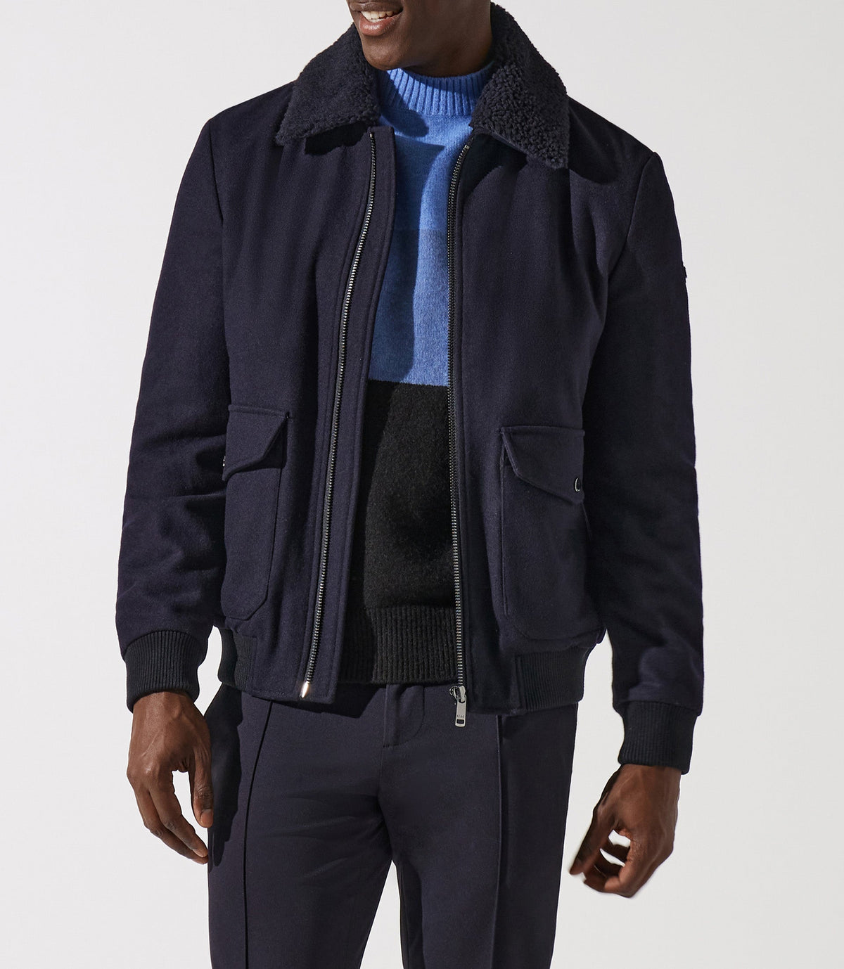 Blouson en laine col sherpa marine MATHIAS - IZAC
