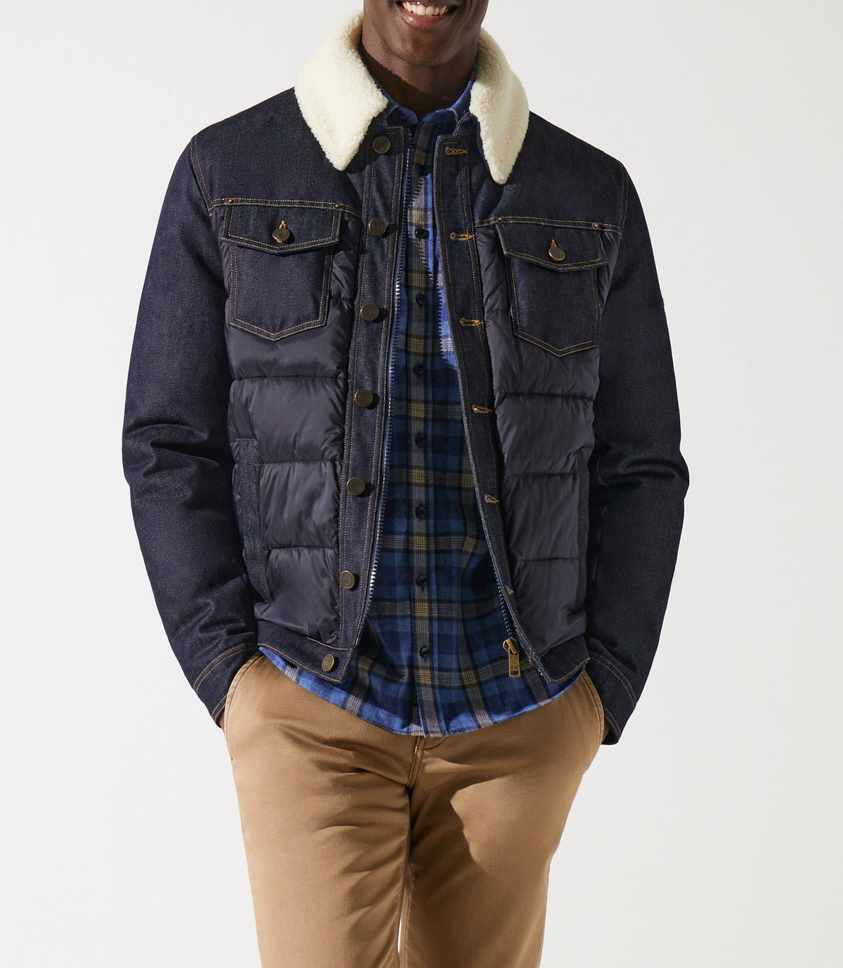 Blouson matelasse bi_matiere marine MONTREAL - IZAC