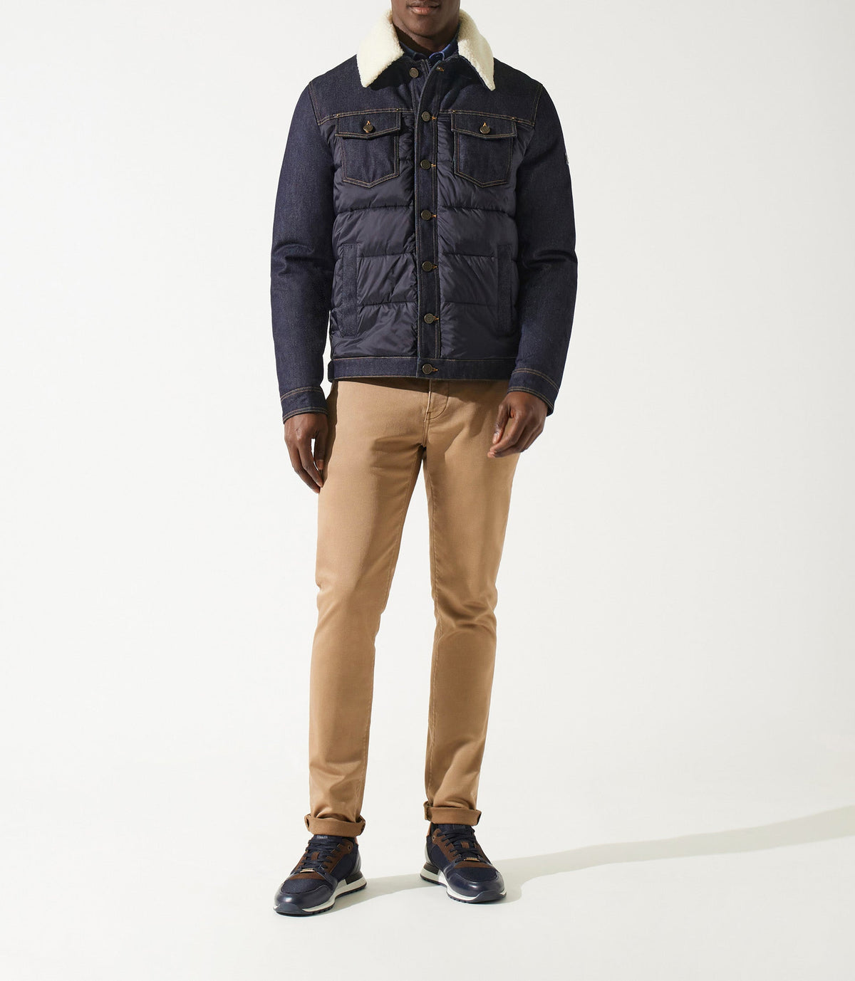 Blouson matelasse bi_matiere marine MONTREAL - IZAC