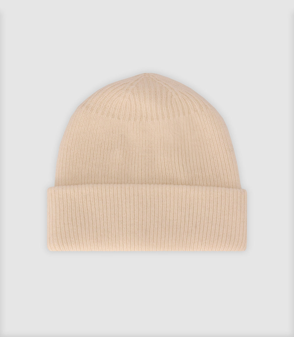 Bonnet en maille avec revers écru - IZAC