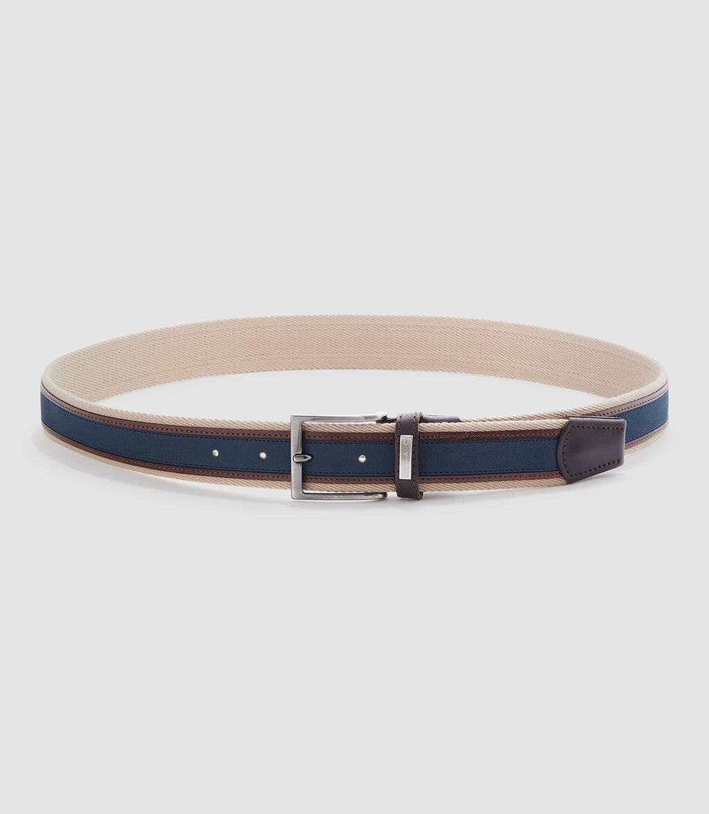 Ceinture ajustable 35mm beige et marine "Natte" - IZAC