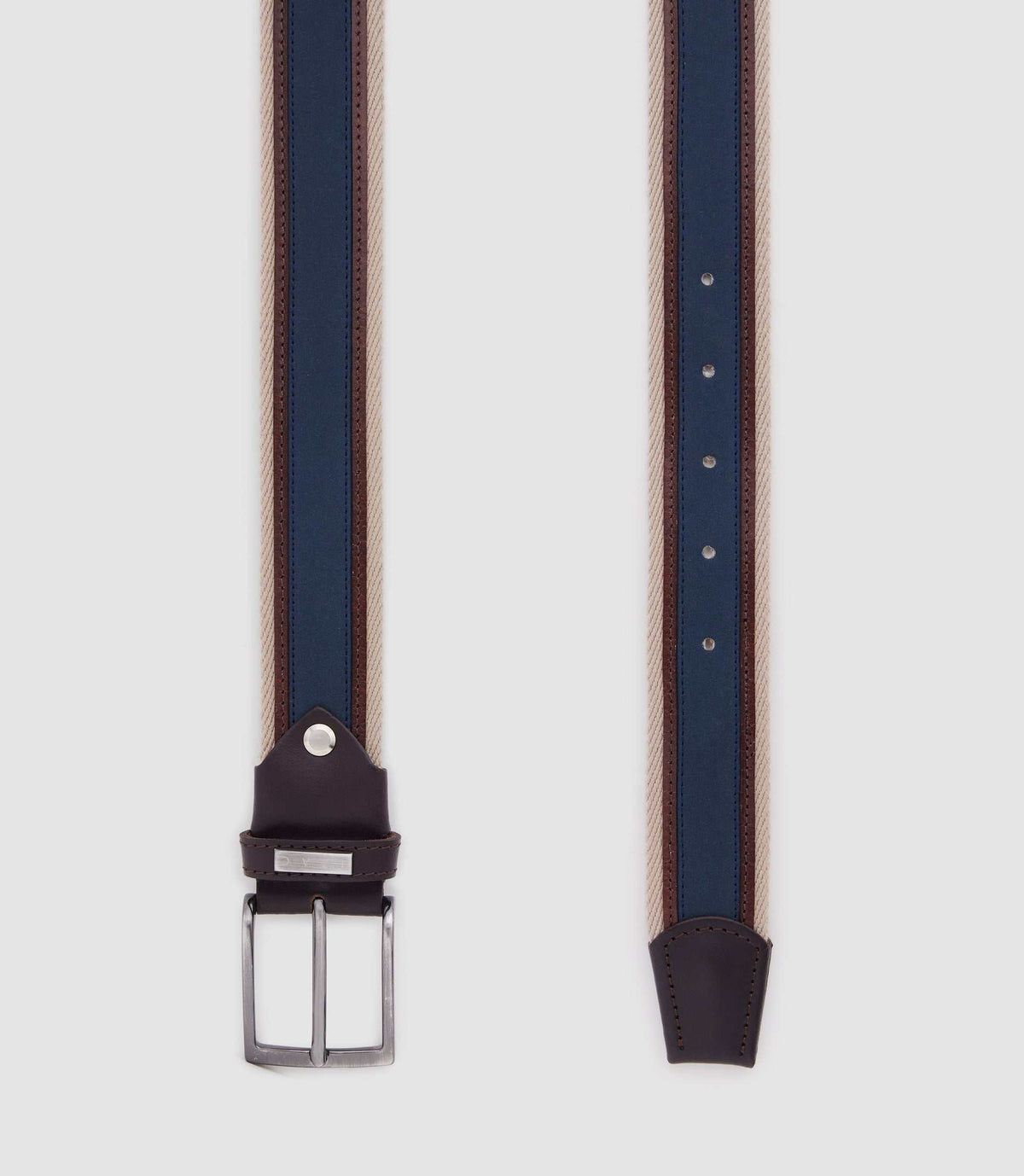 Ceinture ajustable 35mm beige et marine "Natte" - IZAC
