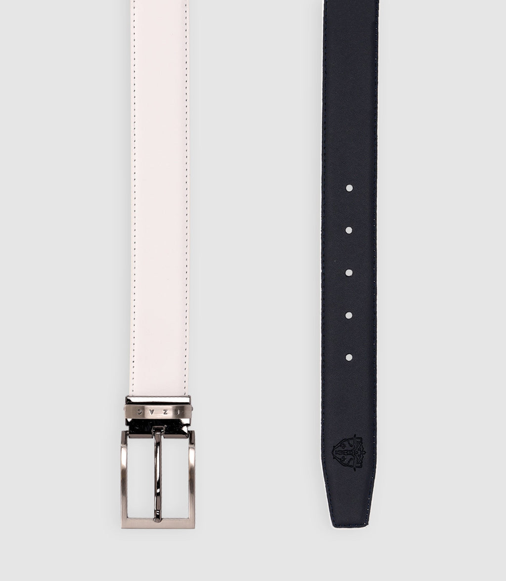 Ceinture 35mm en cuir blanche et marine NAME - IZAC