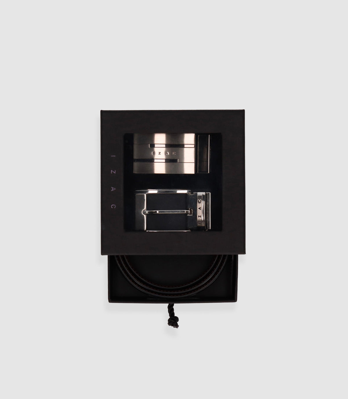 Coffret ceinture réversible en cuir noir et marron COFF17 - IZAC
