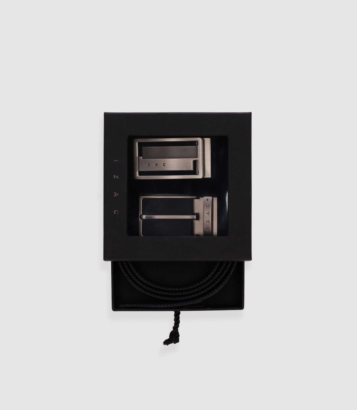 Coffret ceinture réversible en cuir noir et anthracite COFF19 - IZAC