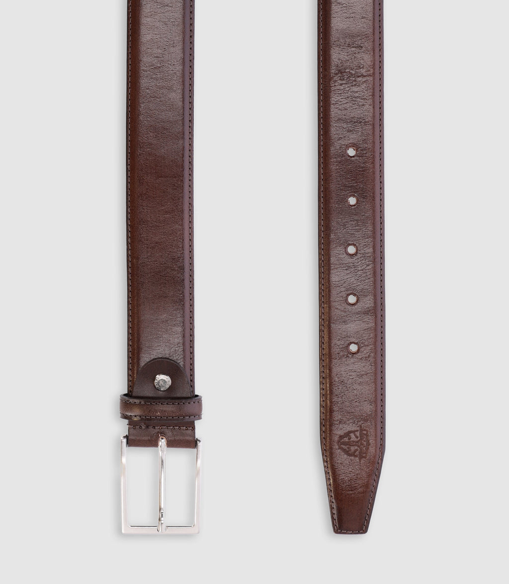 Ceinture ajustable en cuir patiné marron - IZAC