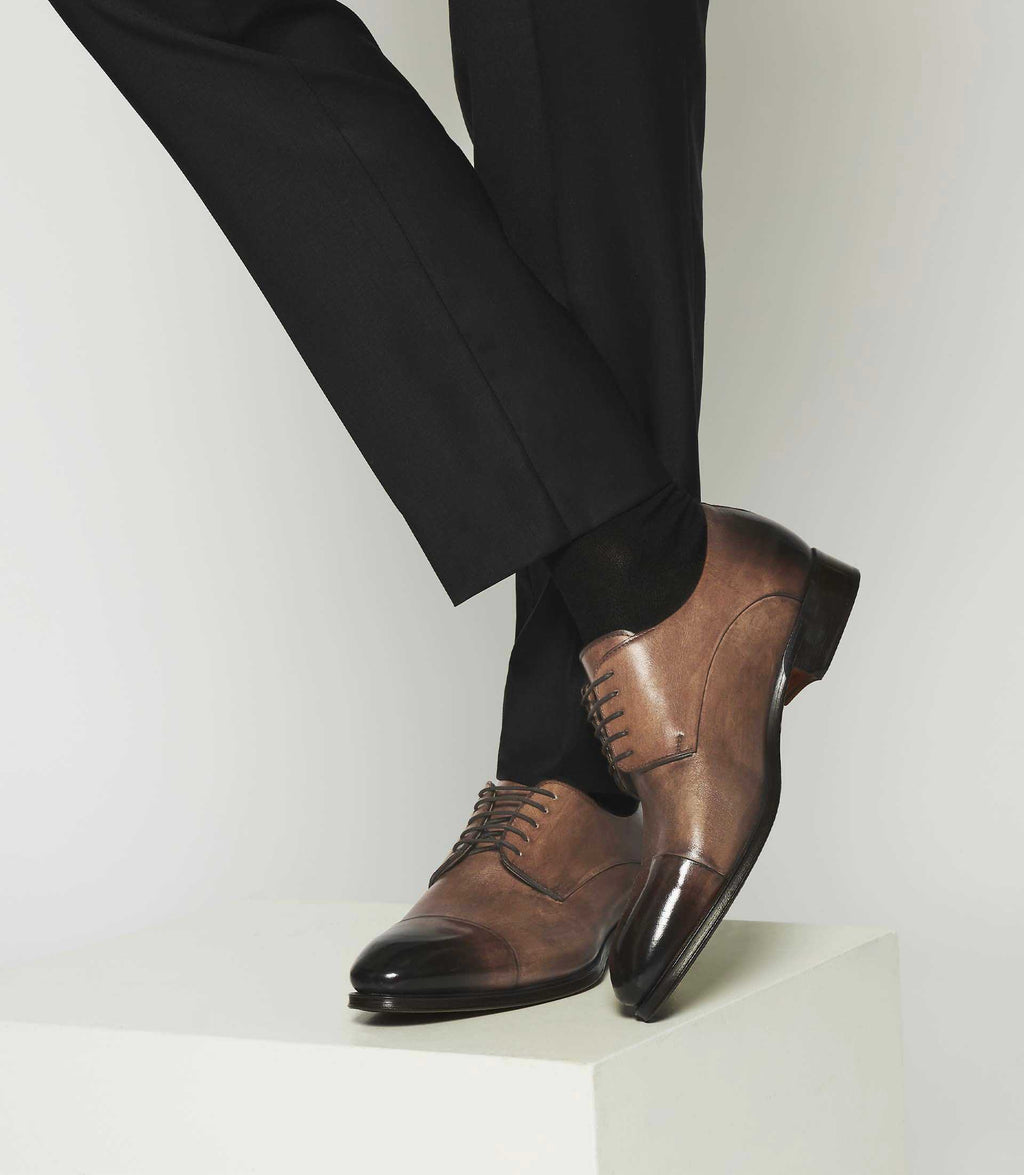 Derby couture en cuir marron clair - IZAC