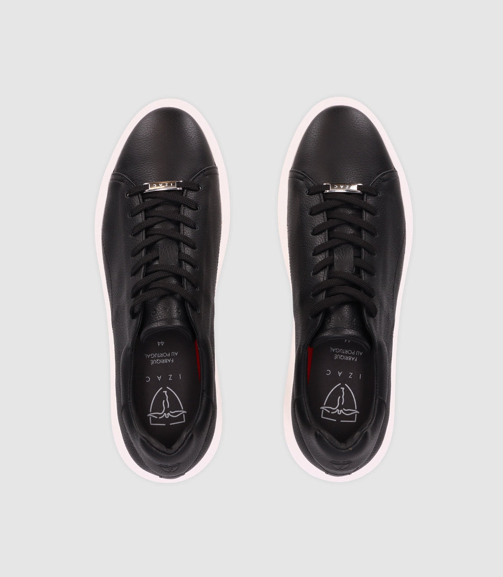 Chaussures sneakers à lacets en cuir noires - IZAC