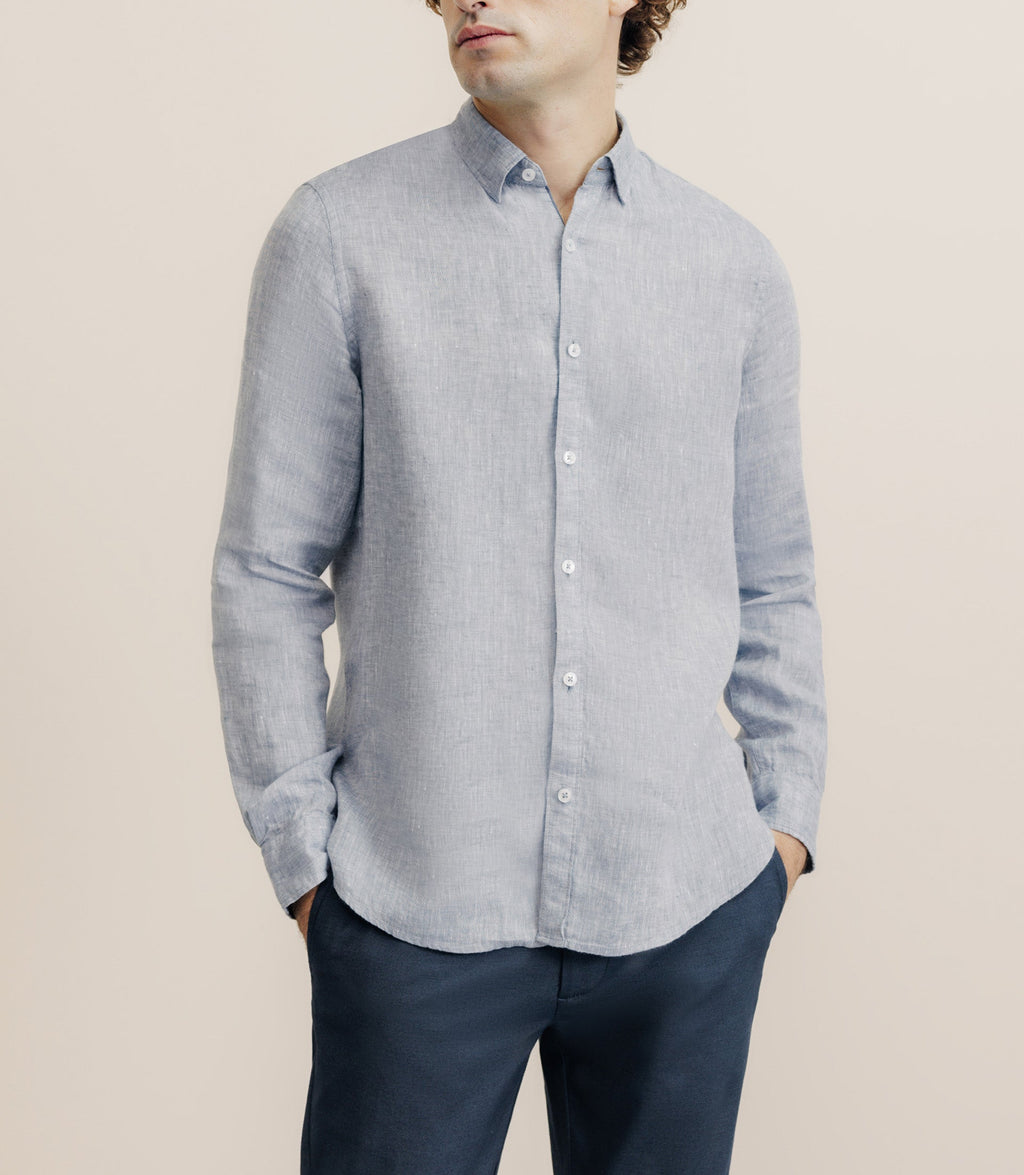Chemise unie 100% lin bleu denim - IZAC