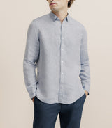 Chemise unie 100% lin bleu denim - IZAC