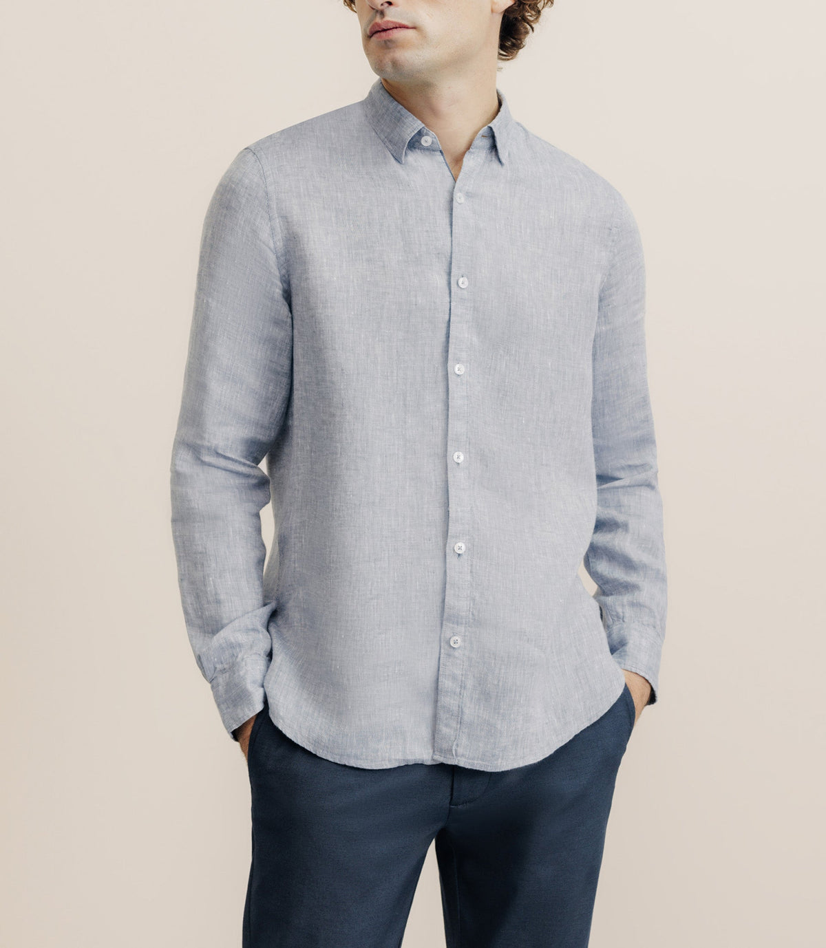 Chemise unie 100% lin bleu denim - IZAC