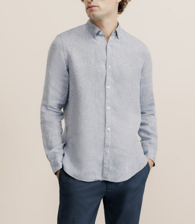 Chemise unie 100% lin bleu denim - IZAC