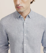 Chemise unie 100% lin bleu denim - IZAC