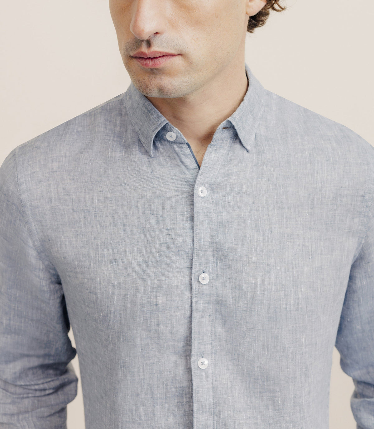 Chemise unie 100% lin bleu denim - IZAC