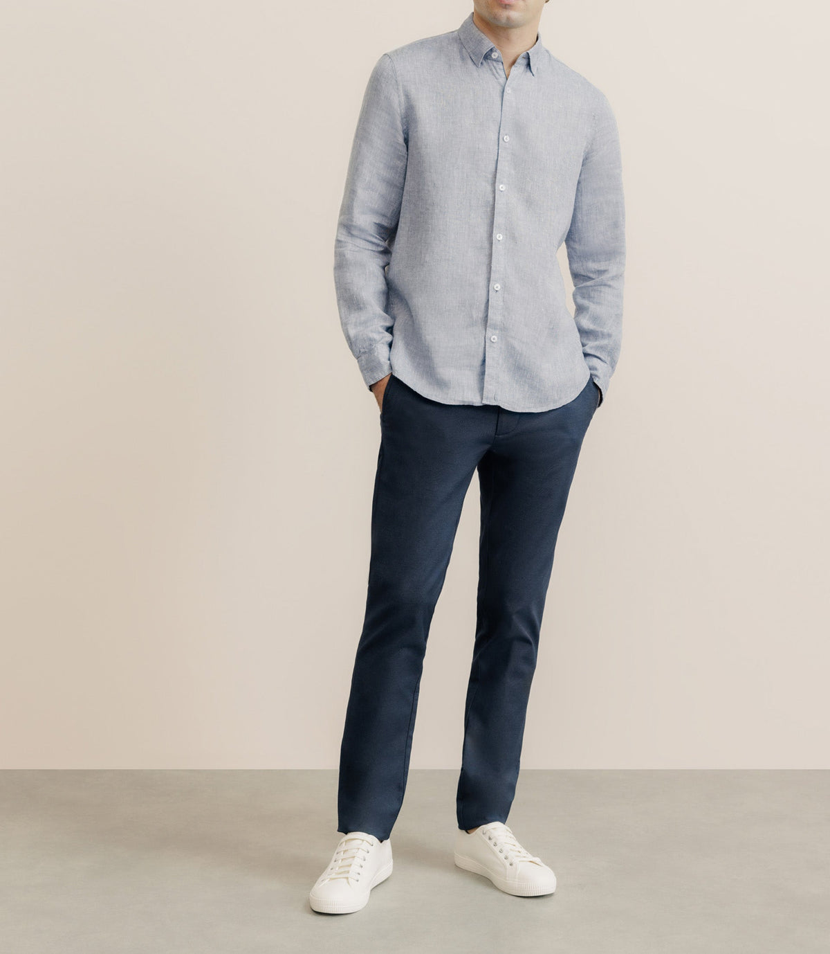 Chemise unie 100% lin bleu denim - IZAC