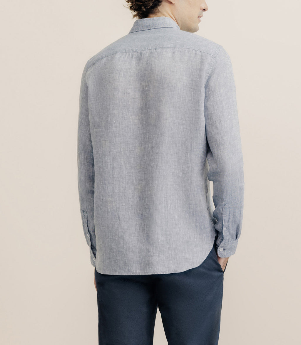 Chemise unie 100% lin bleu denim - IZAC
