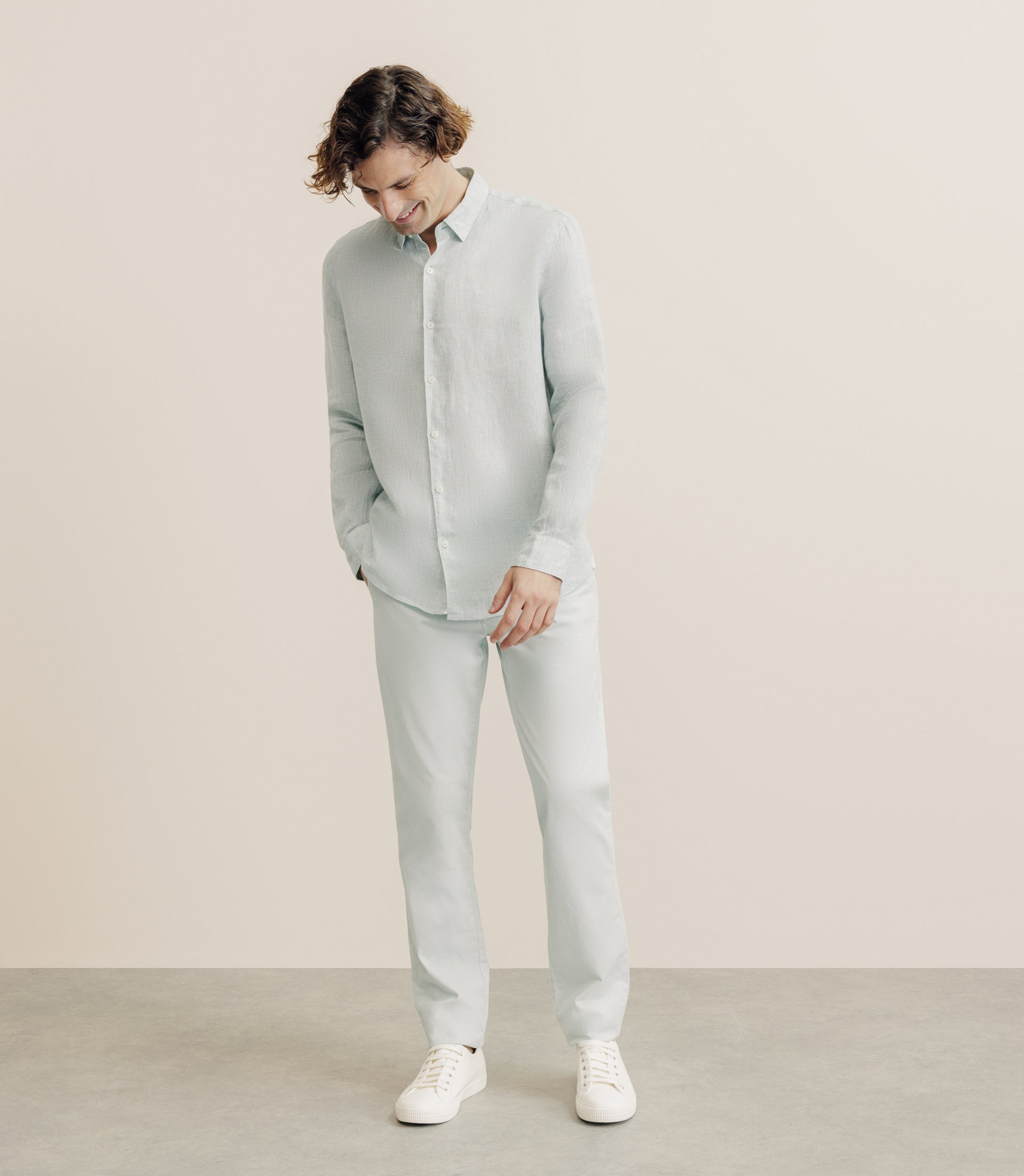 Chemise regular 100% lin vert clair - IZAC