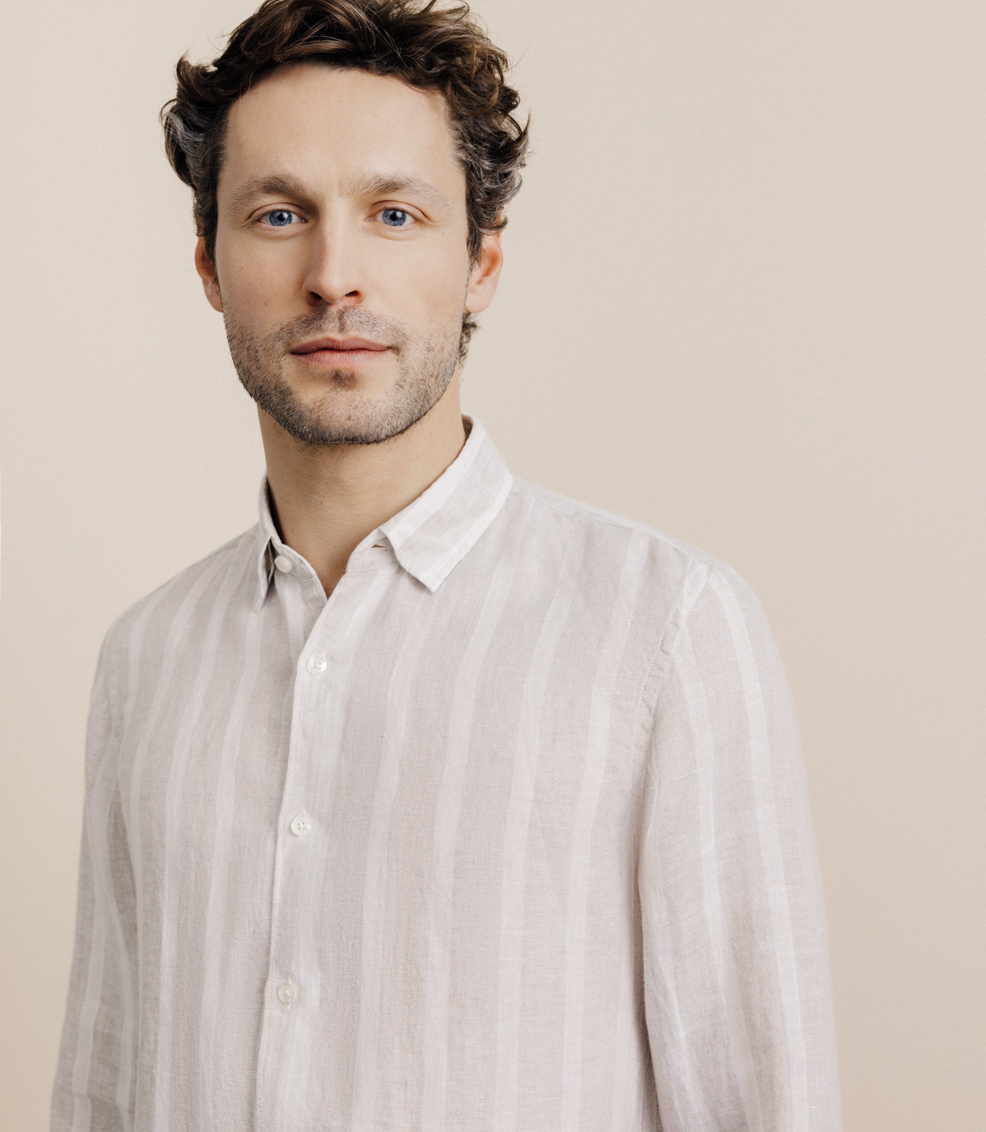 Chemise rayée en lin beige - IZAC