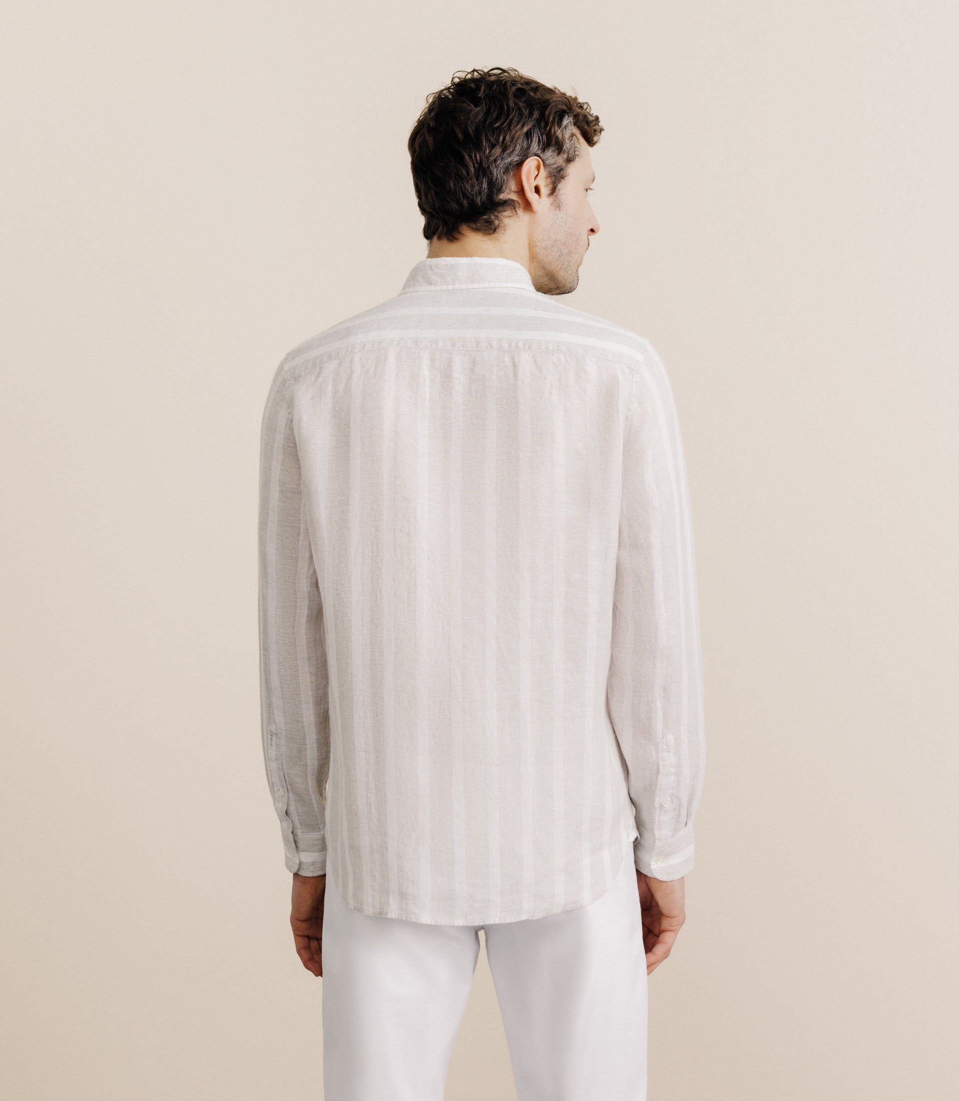 Chemise rayée en lin beige - IZAC