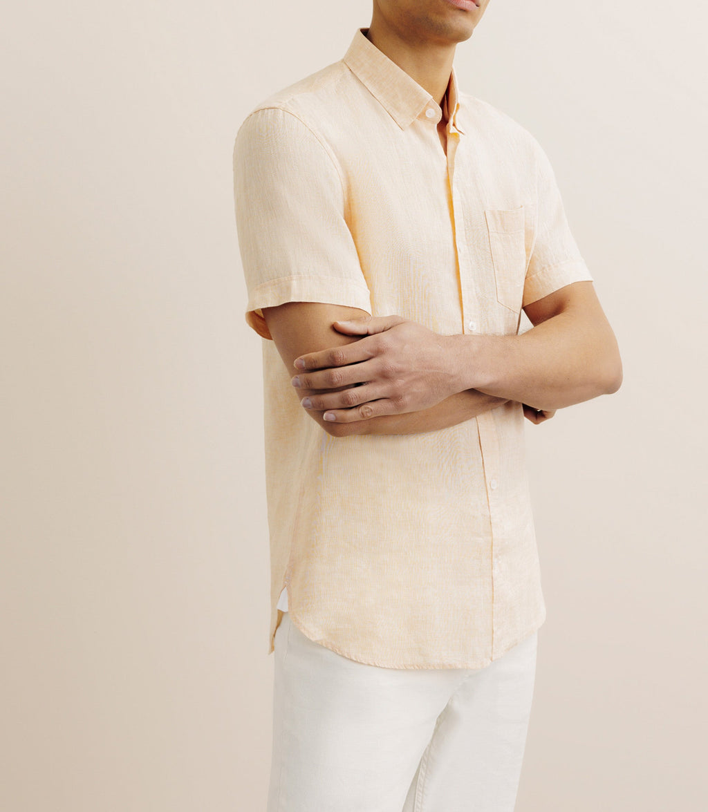 Chemise manches courtes 100% lin orange - IZAC