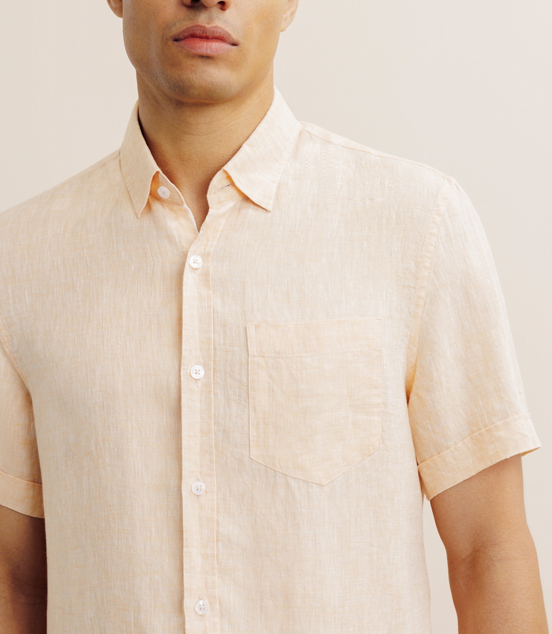 Chemise manches courtes 100% lin orange - IZAC