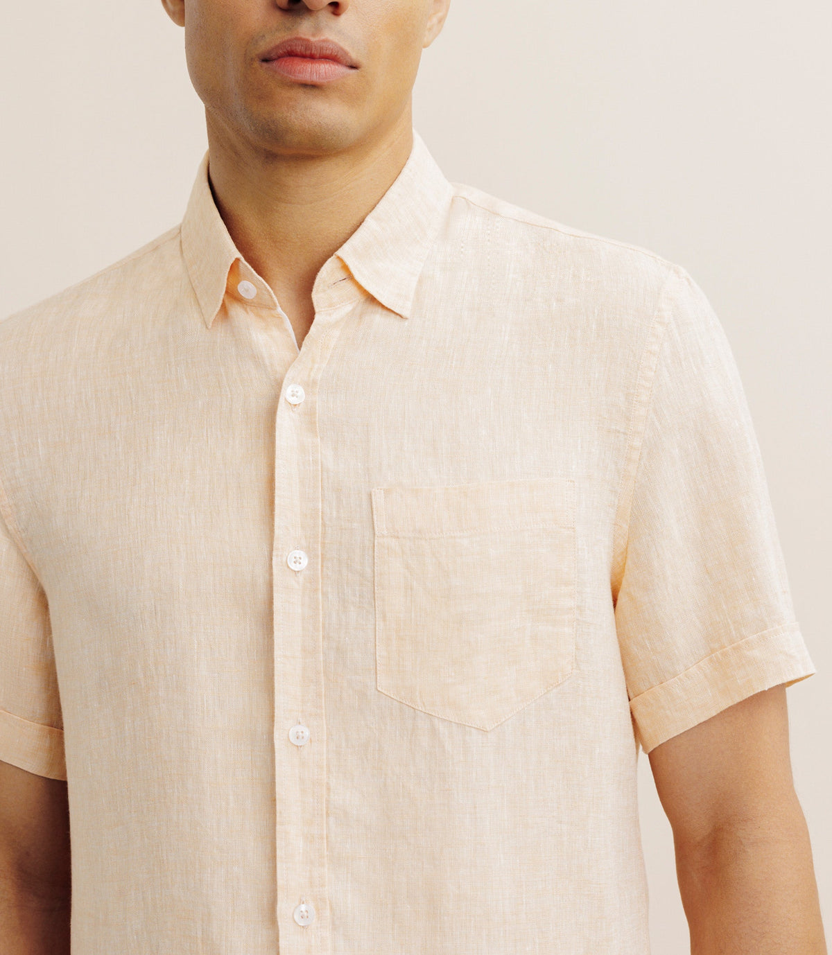 Chemise manches courtes 100% lin orange - IZAC