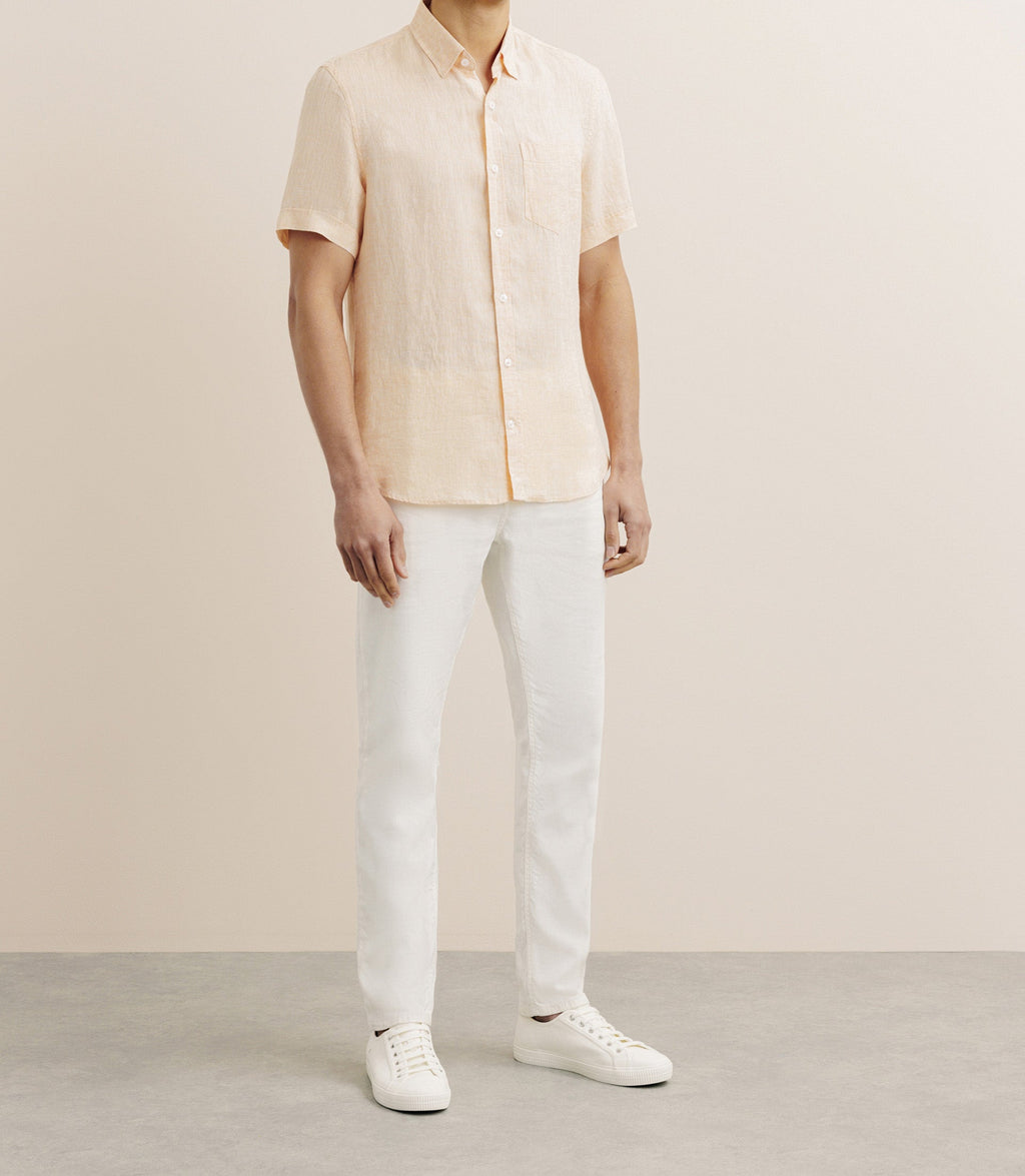 Chemise manches courtes 100% lin orange - IZAC