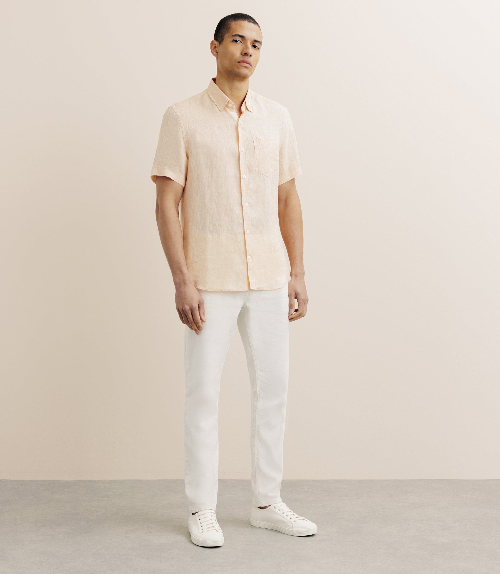 Chemise manches courtes 100% lin orange - IZAC