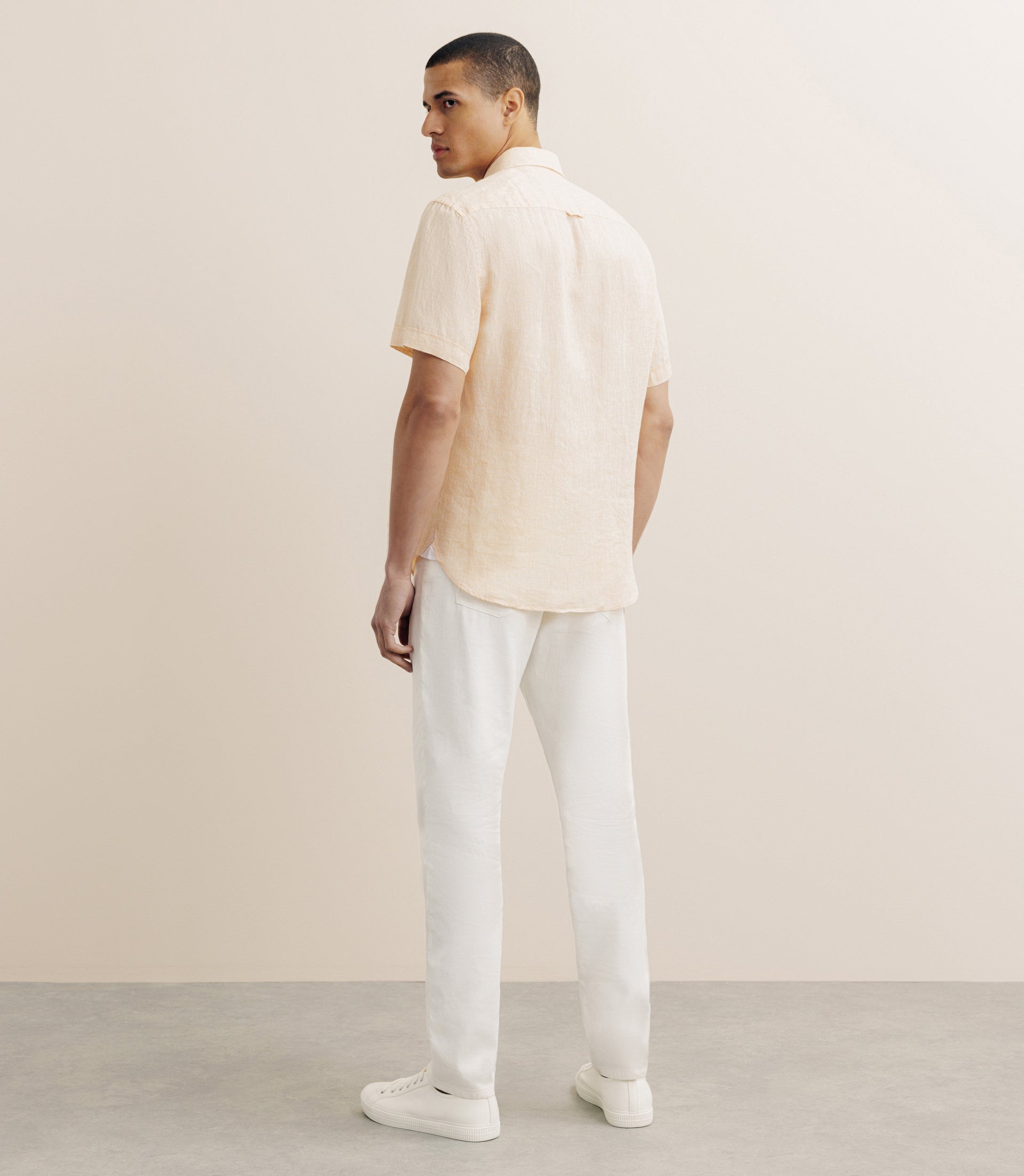 Chemise manches courtes 100% lin orange - IZAC