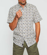 Chemise manches courtes blanche et bleue "Kerane" - IZAC