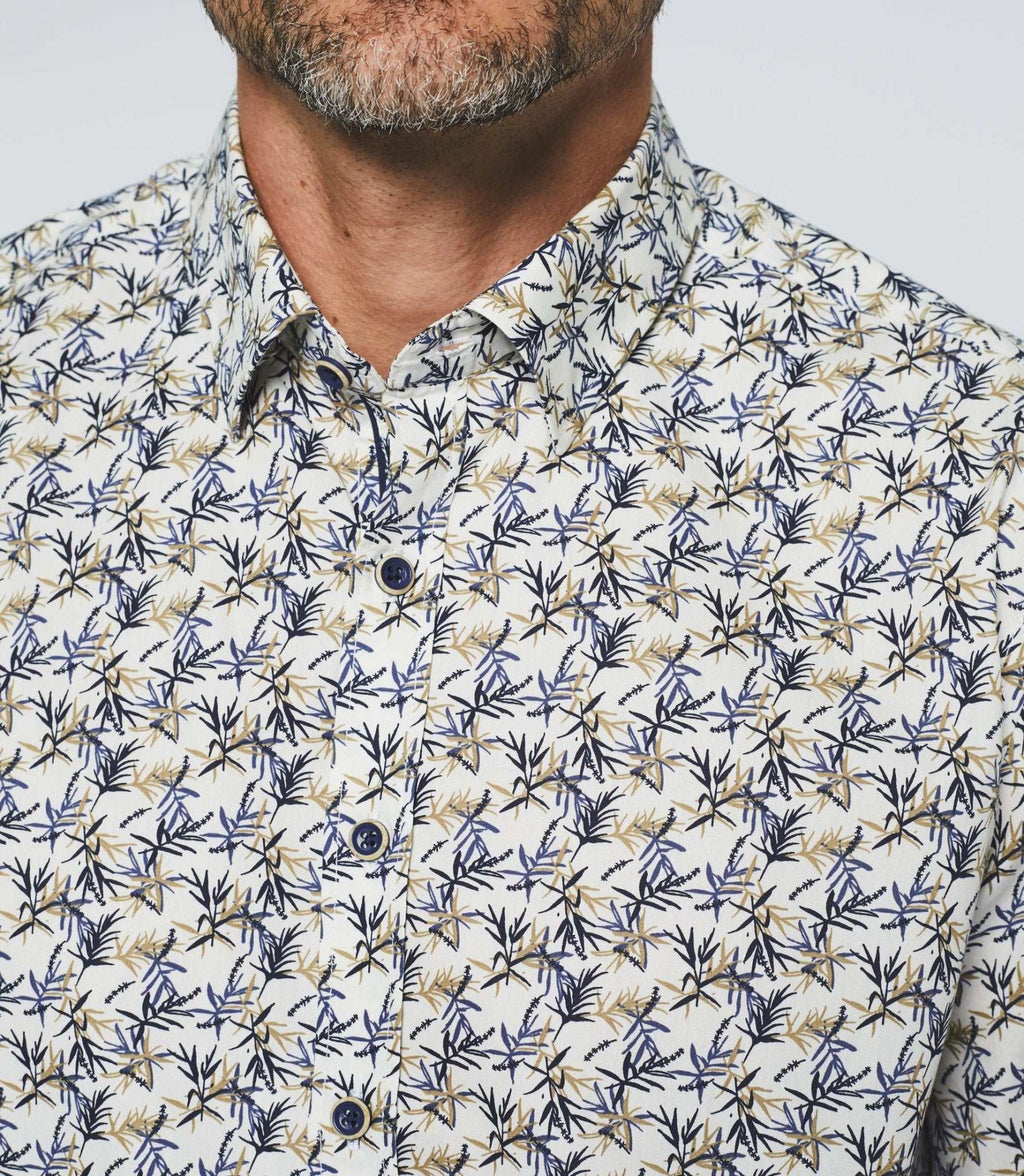 Chemise manches courtes blanche et bleue "Kerane" - IZAC