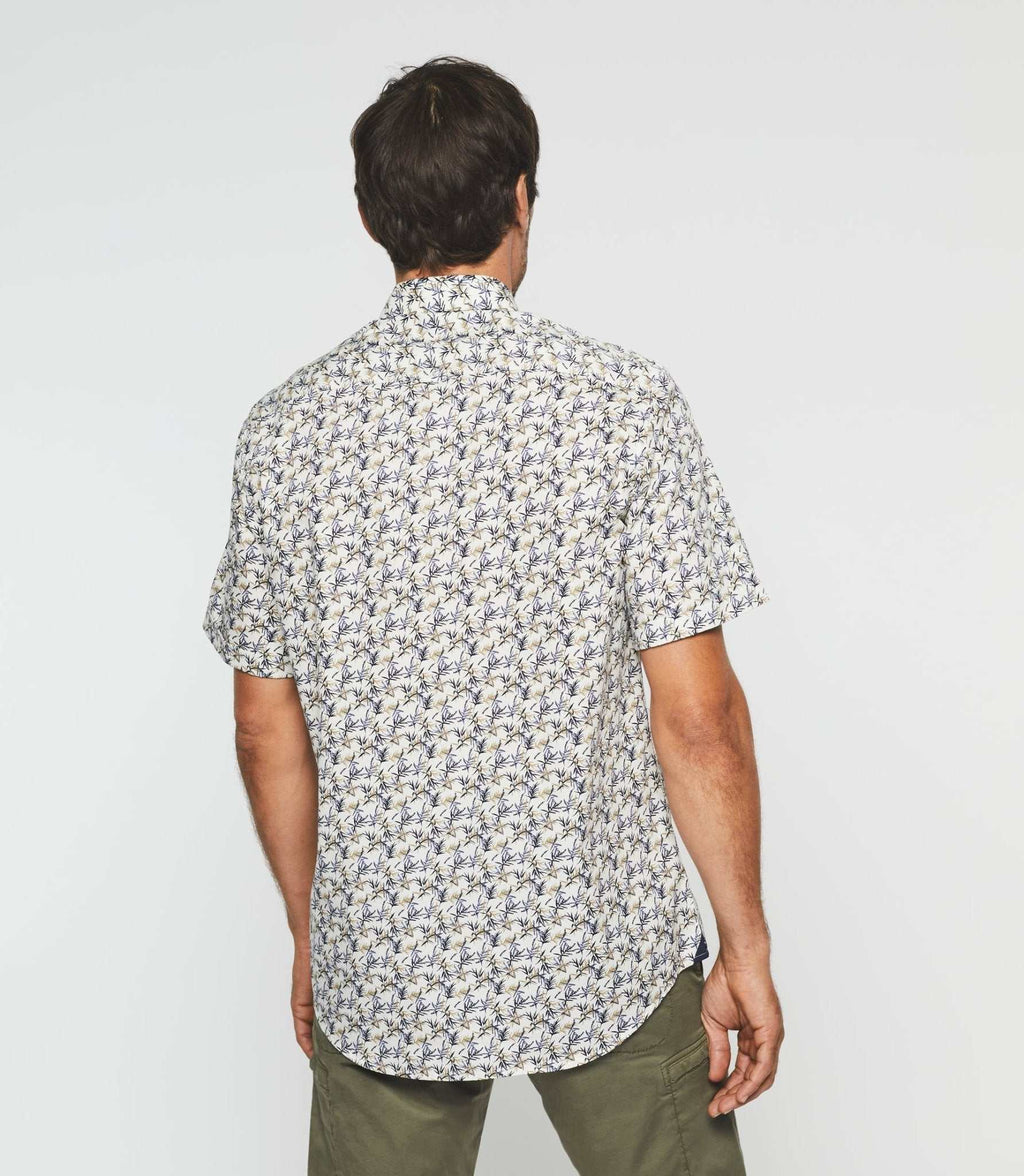 Chemise manches courtes blanche et bleue "Kerane" - IZAC