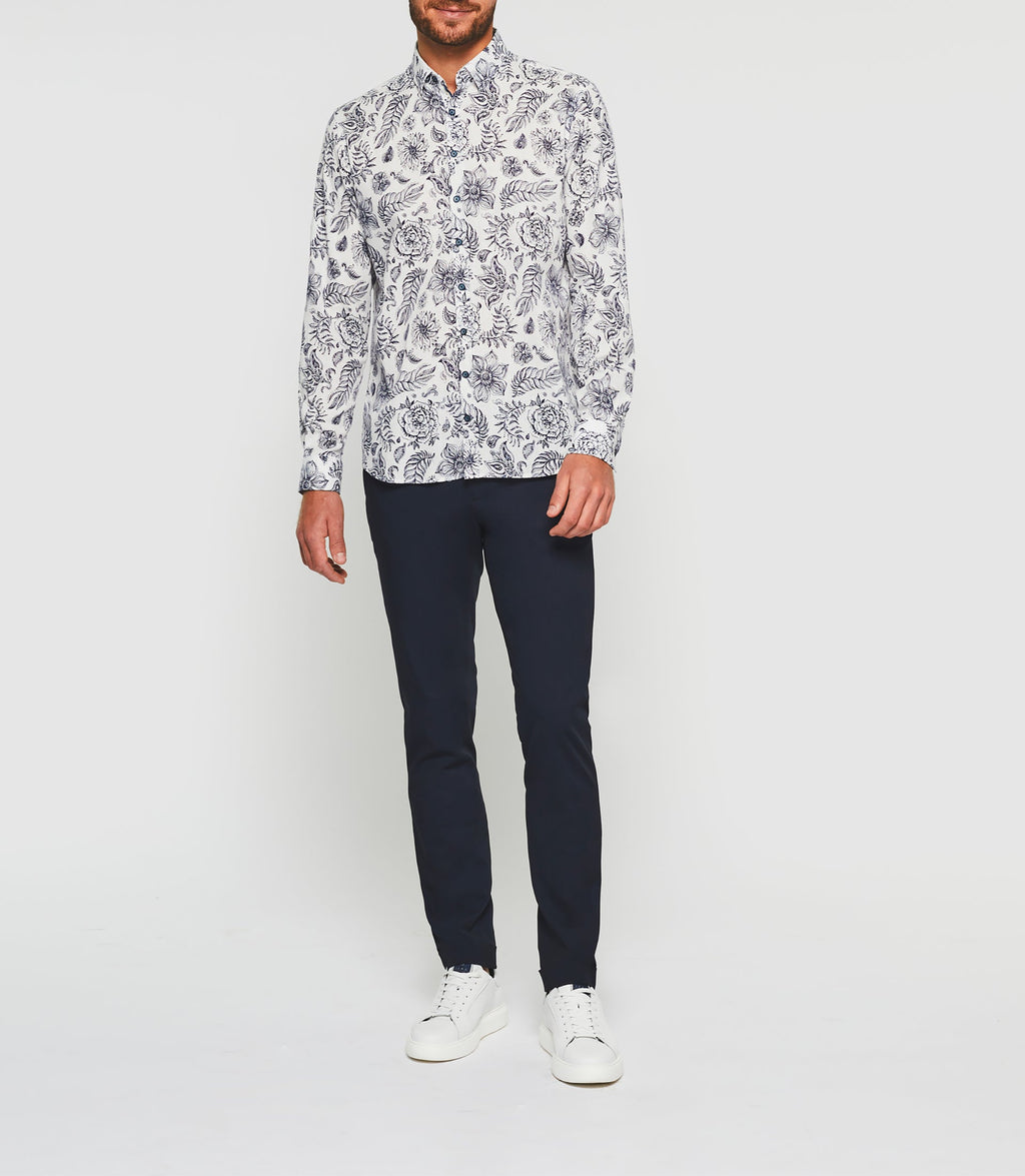 Chemise casual blanche et marine KINOUOUT - IZAC