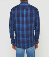Chemise à carreaux en lin manches longues bleue "Kyron" - IZAC