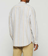 Chemise à rayures en lin col mao camel KABOSA - IZAC