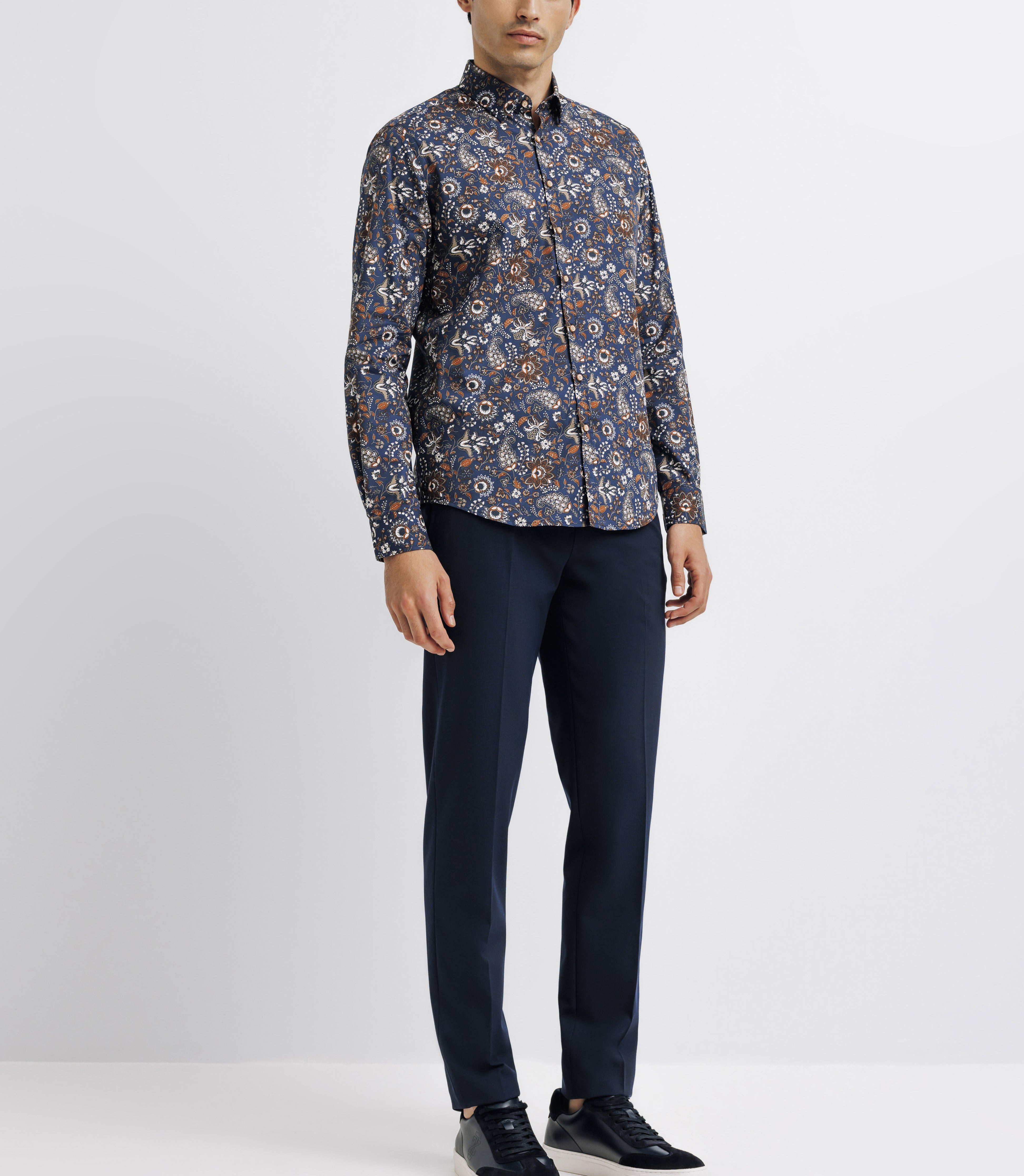 Chemise à imprimé fleurs marine et camel - IZAC