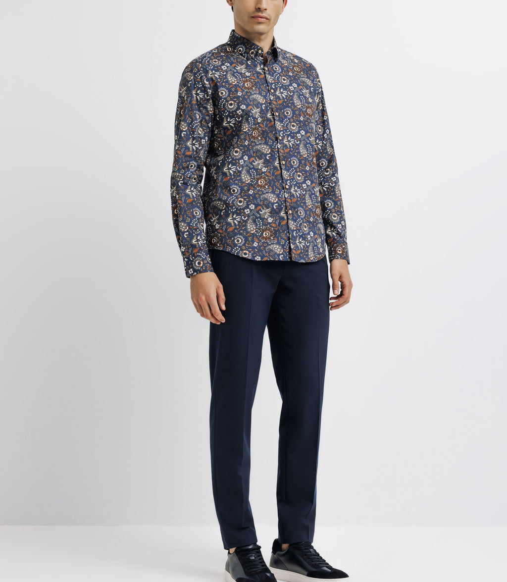 Chemise à imprimé fleurs marine et camel - IZAC