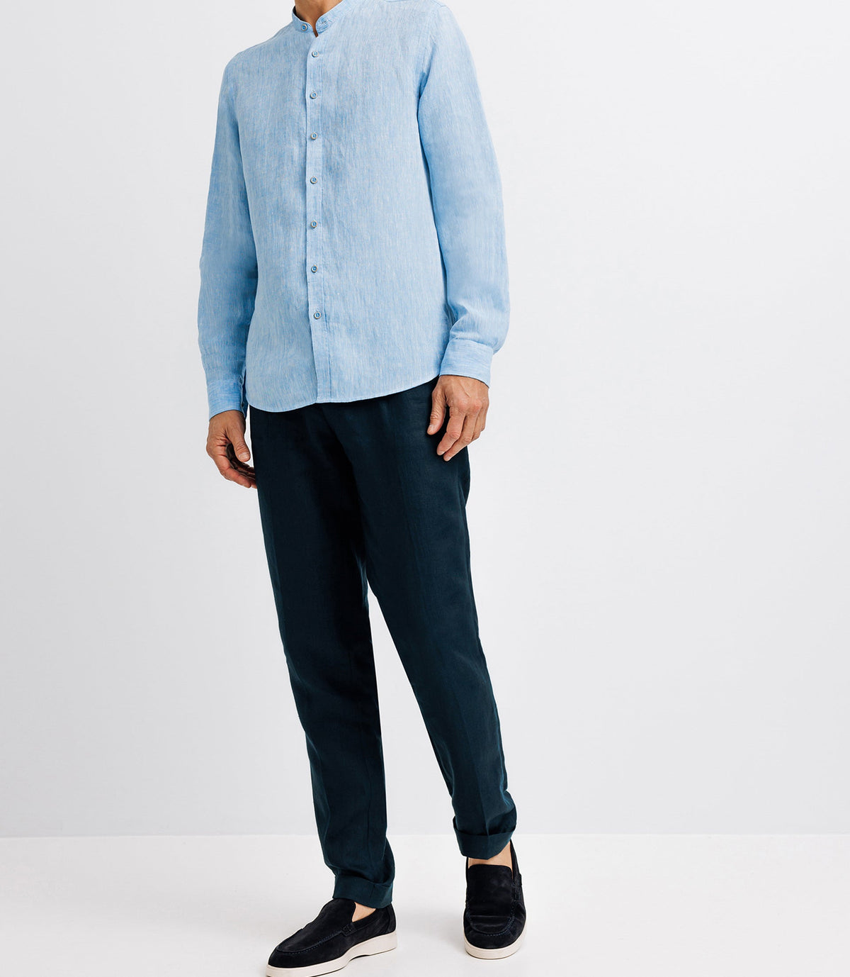 Chemise en lin col mao indigo - IZAC