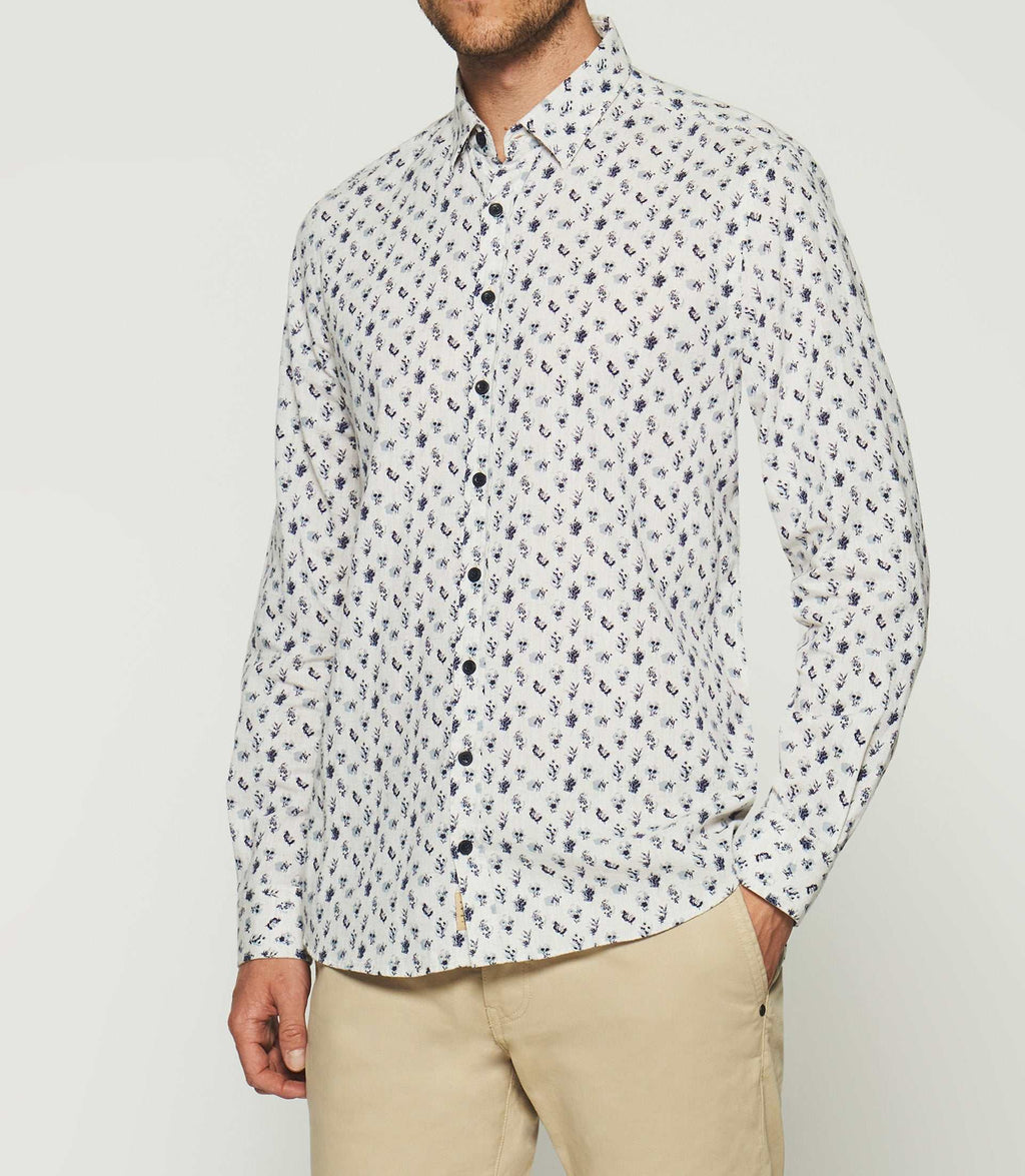 Chemise imprimée floral beige et marine KAMERON - IZAC