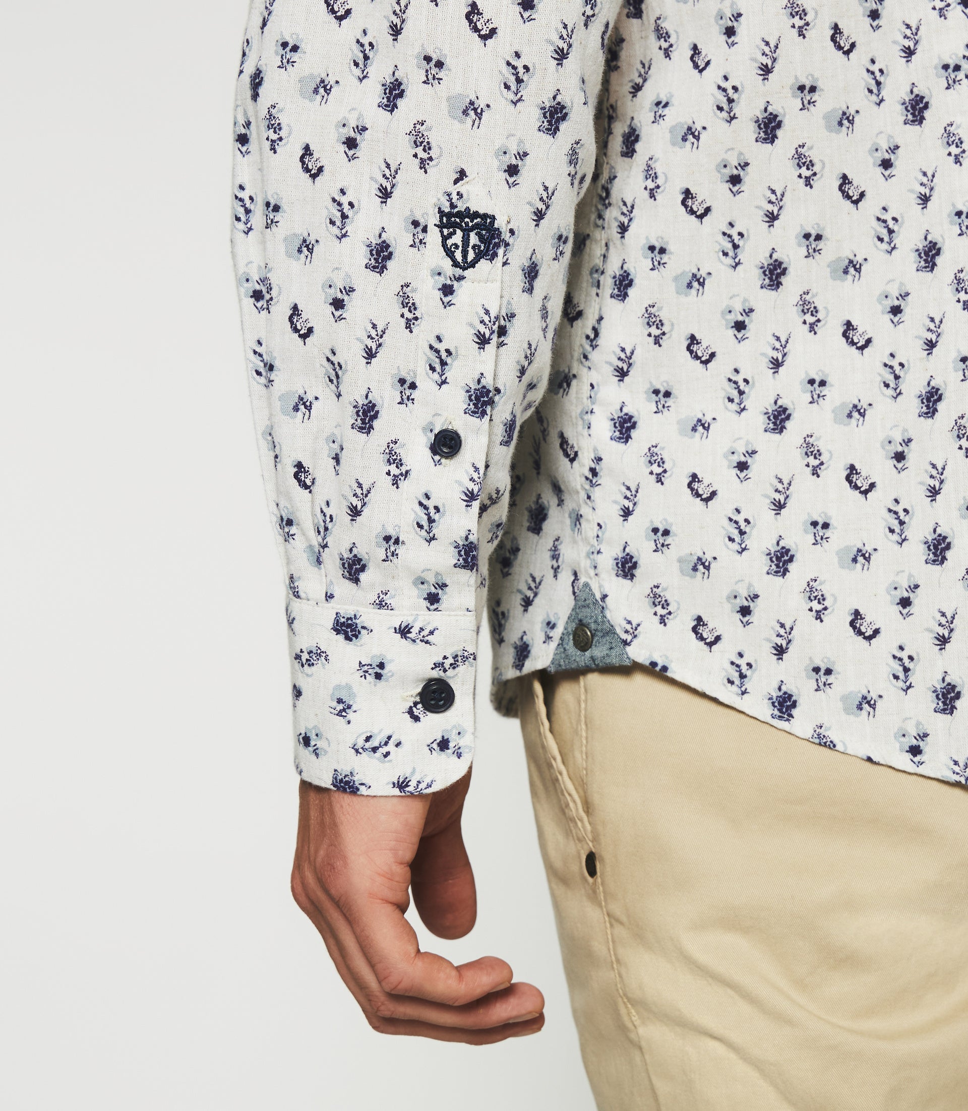 Chemise imprimée floral beige et marine KAMERON - IZAC
