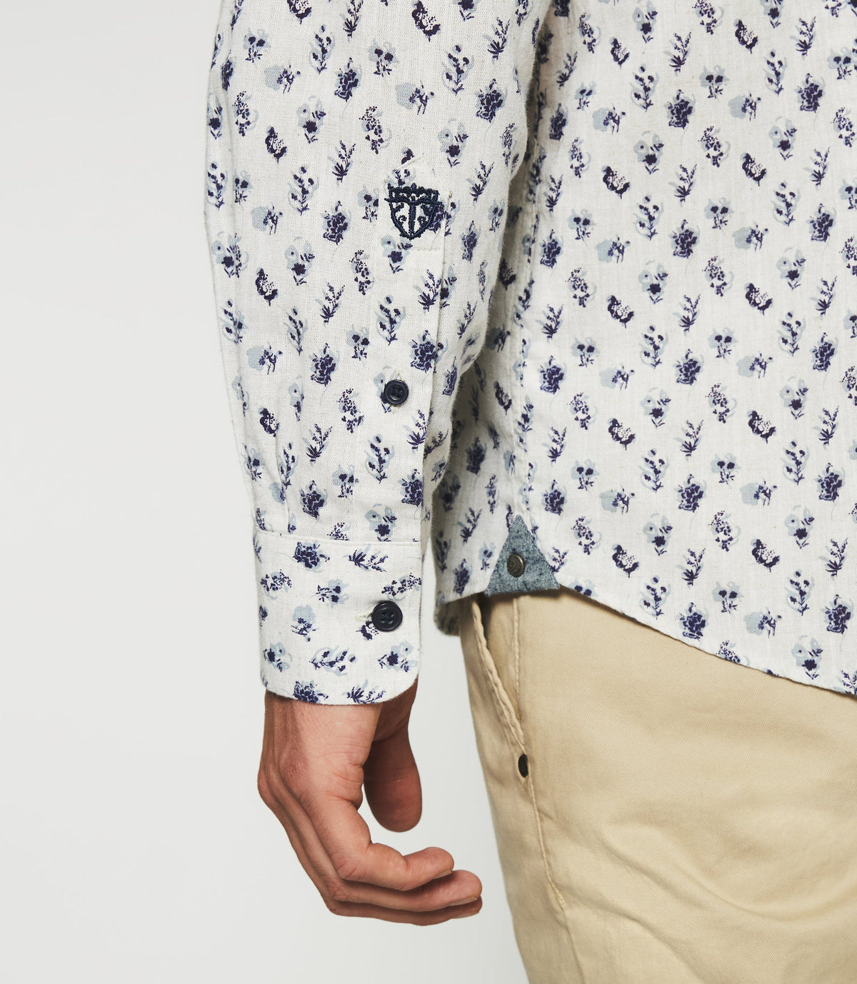 Chemise imprimée floral beige et marine KAMERON - IZAC