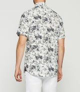 Chemise à imprimé palmier manches courtes blanche et marine KAMILLE - IZAC