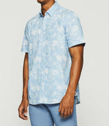 Chemise à imprimé palmier manches courtes ciel et blanche KAMILLE - IZAC