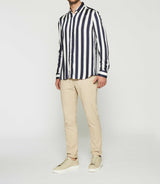 Chemise à rayures en satin blanc et marine KENNA - IZAC