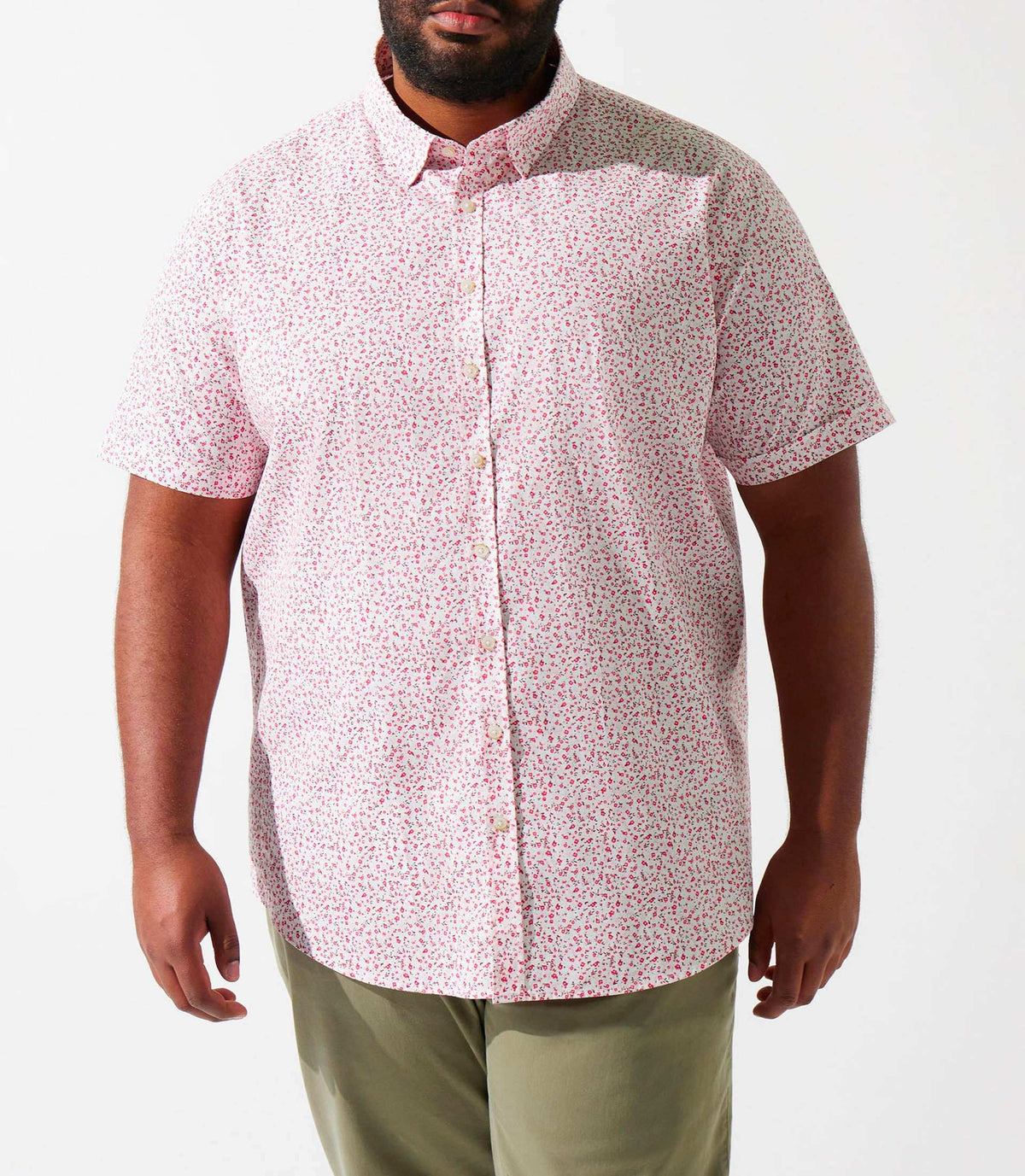 Chemise manches courtes à imprimé blanc et rose KIMBT - IZAC