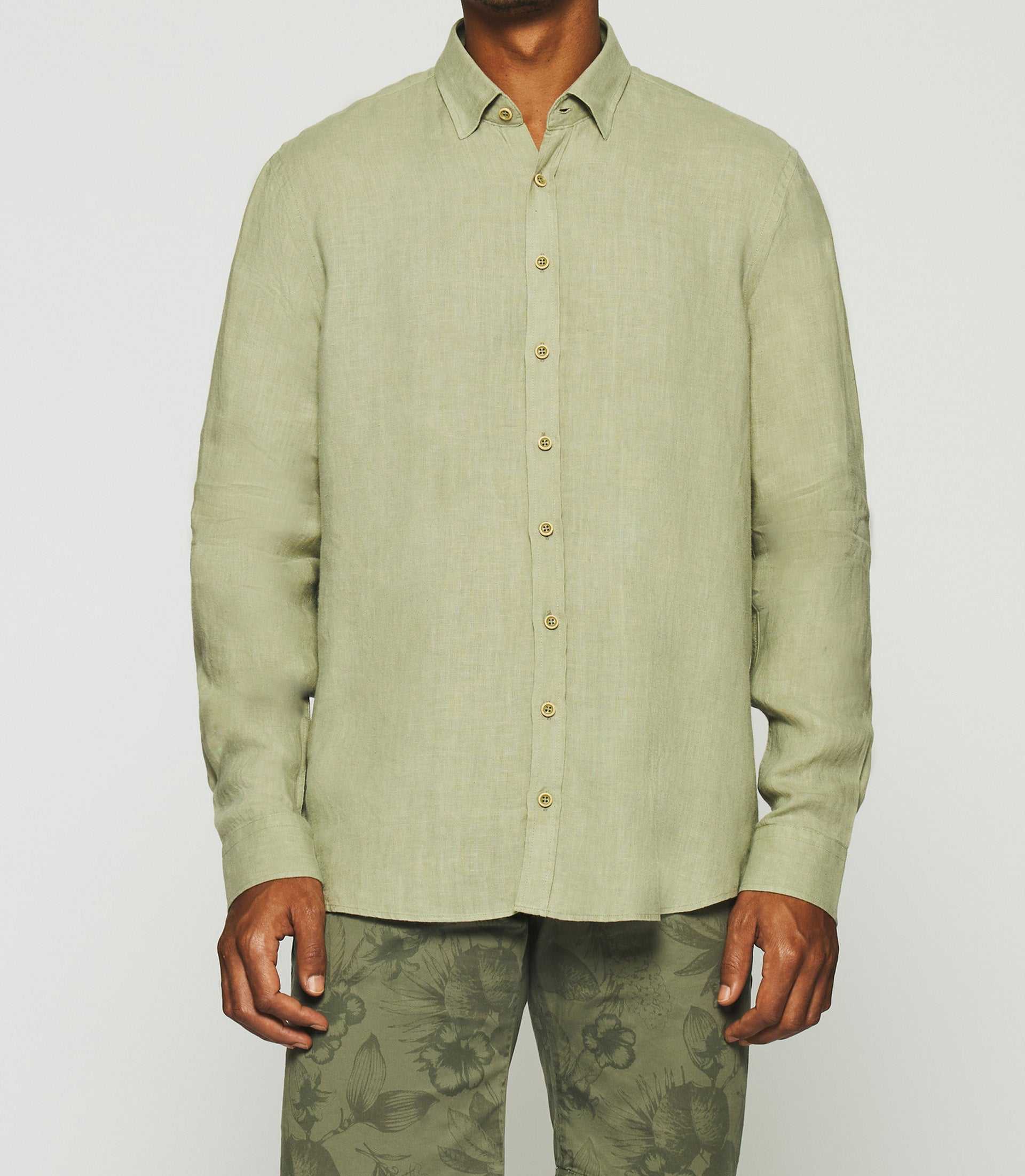 Chemise unie en lin kaki KISS - IZAC