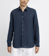 Chemise unie en lin marine - IZAC