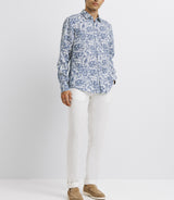 Chemise casual en lin imprimée bleue - IZAC